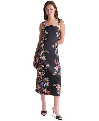 Women's Floral Print Square Neck Satin Midi Dress | Macy's