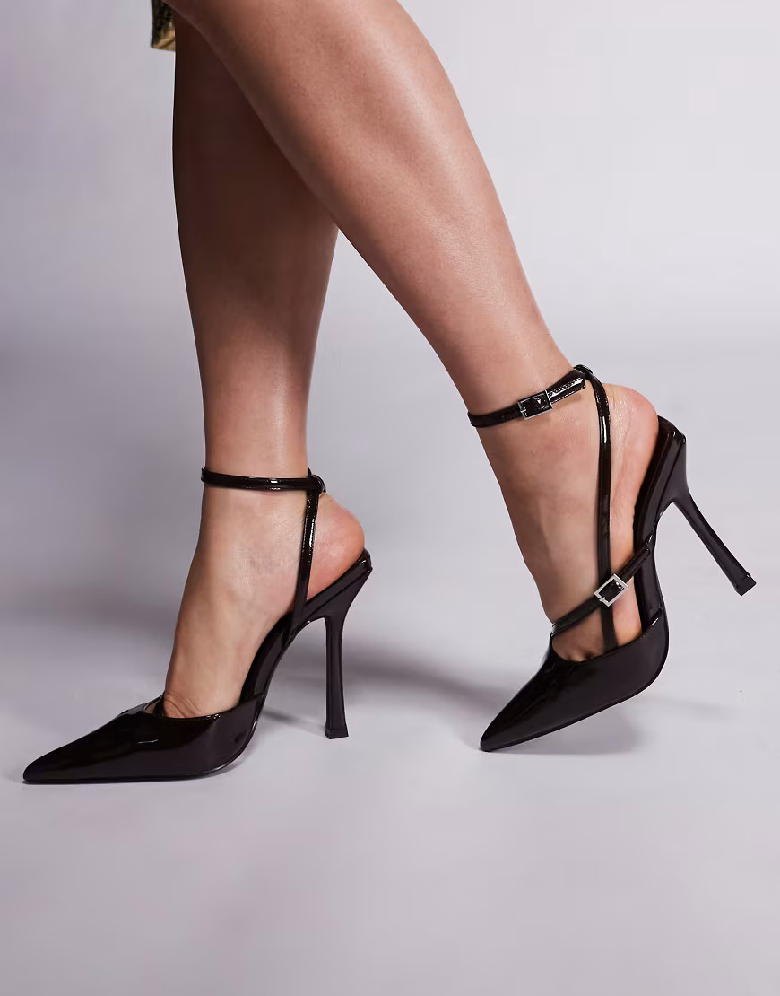 Public Desire Idol pointed toe heeled shoes in chocolate patent-Brown | ASOS (Global)