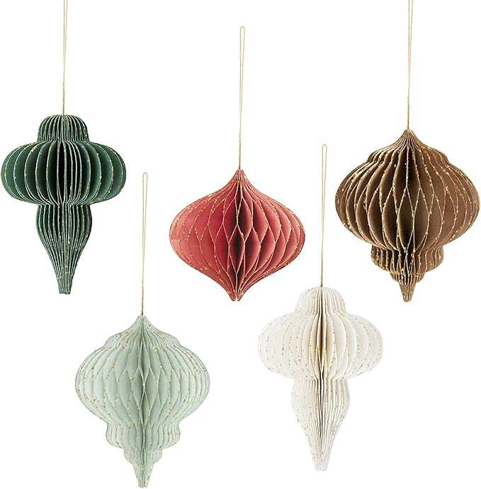 NICROHOME Paper Honeycomb Party Decorations -5 PCS 3D Mini Glitter Edge Hanging Christmas Ornamen... | Amazon (UK)