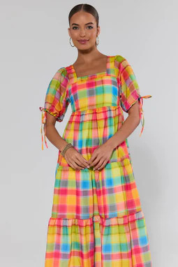 Multi Plaid Tiered Maxi Dress | Avara
