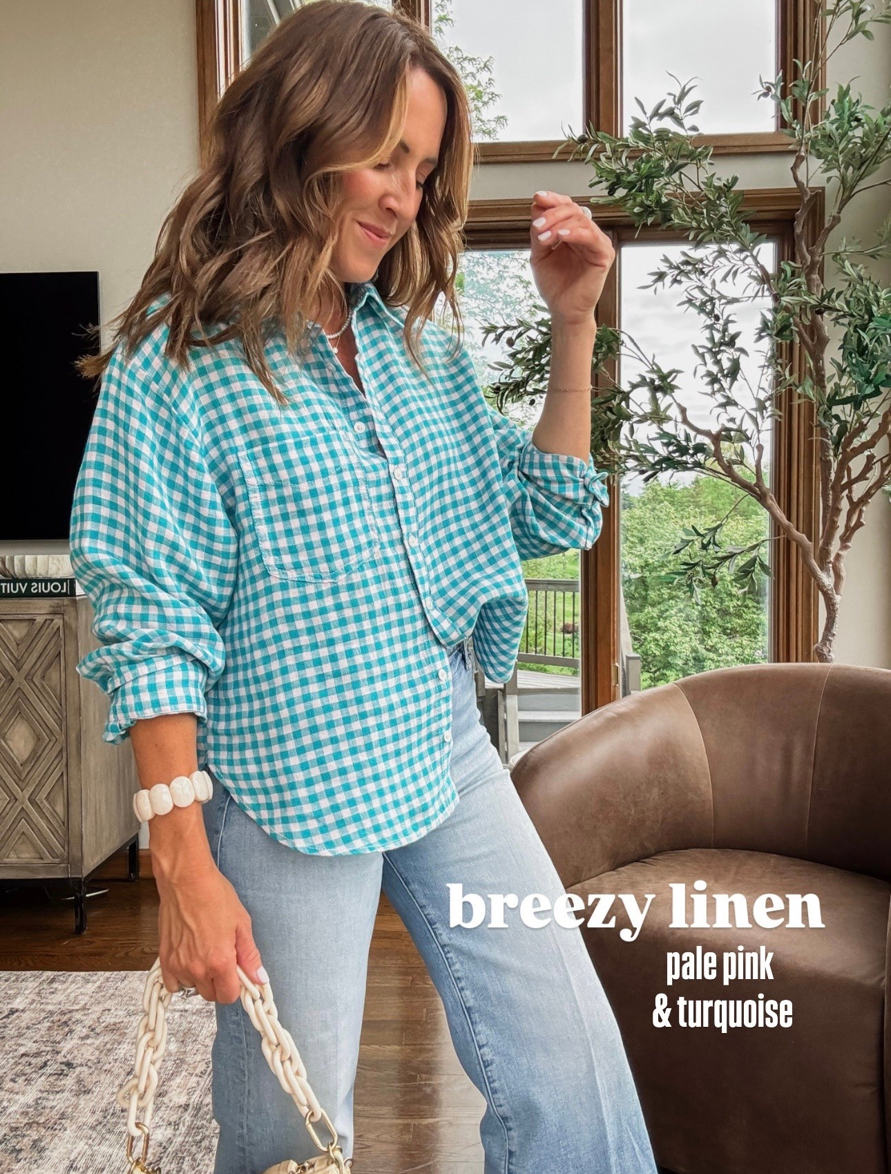 A shrunken version of this button down style. XS here. Could’ve done size small for a slightly oversized fit. 
Linen gingham in turquoise & pale pink. 
20% off code: twopeas20

#LTKmomlife #LTKgrwm #LTKSeasonal
