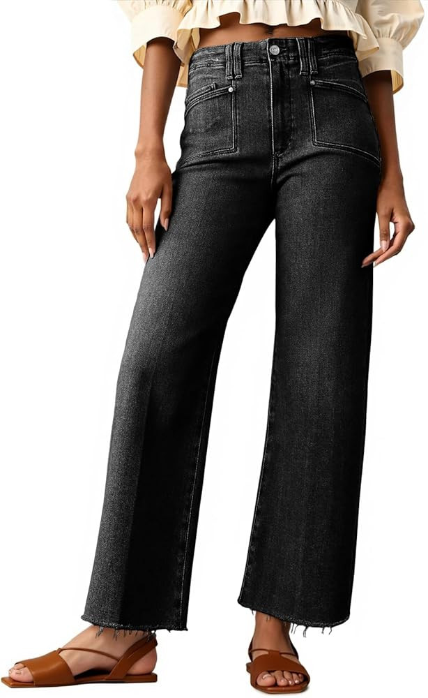 Cicy Bell Womens High Waisted Cropped Jeans Trendy Stretchy Baggy Straight Leg Raw Hem Capri Deni... | Amazon (US)