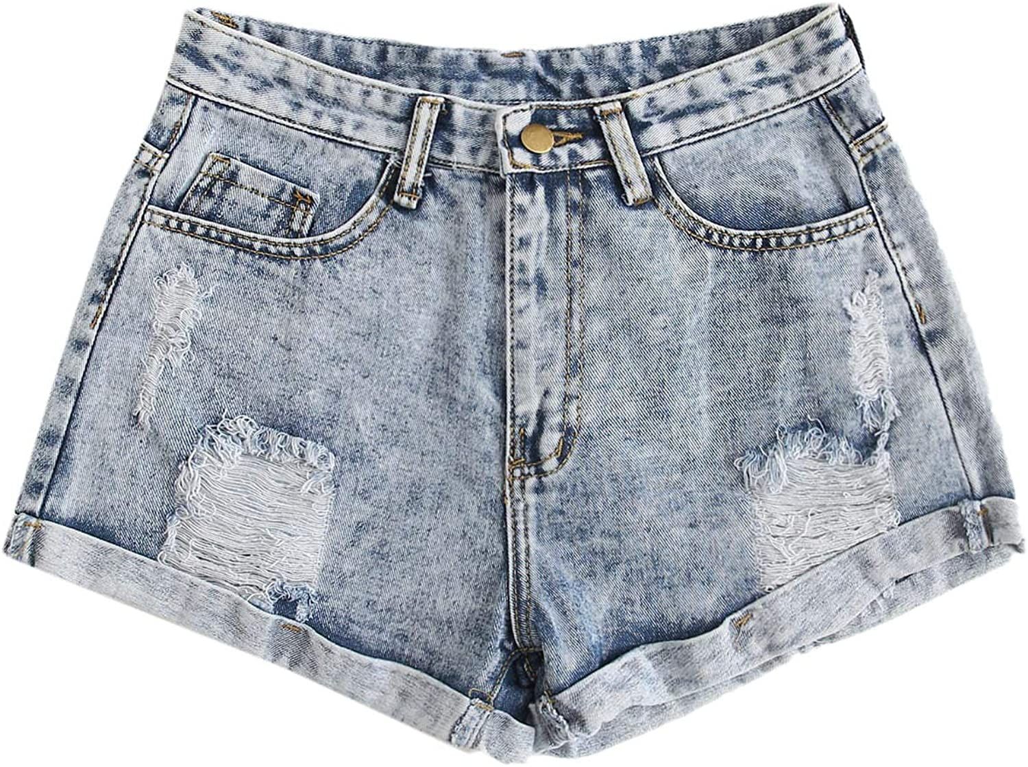 SweatyRocks Women's Retro High Waisted Rolled Denim Jean Shorts with Pockets | Amazon (US)