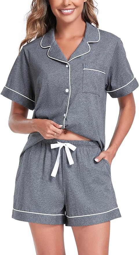 COLORFULLEAF Womens 100% Cotton Pajamas Short Set Soft Short Sleeve Sleepwear Button Down Summer ... | Amazon (US)