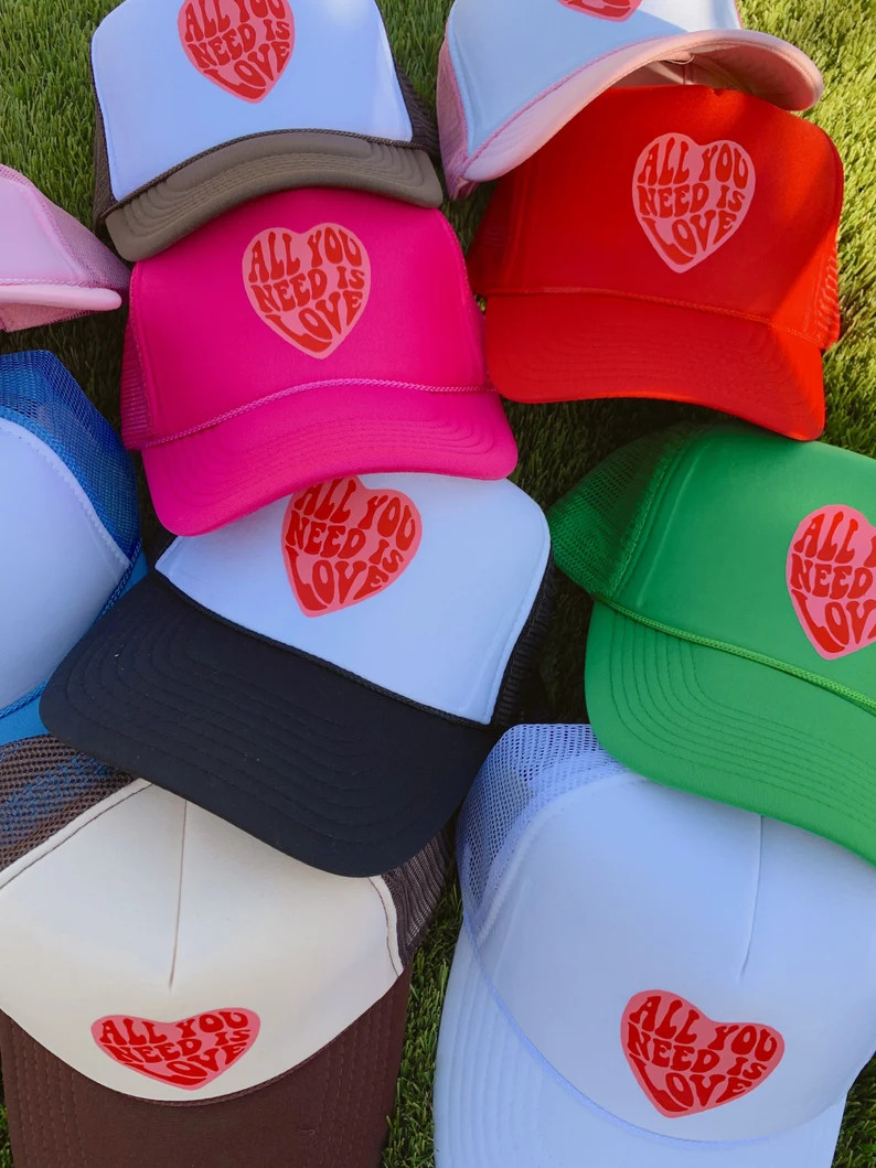 All You Need is Love Trucker Hat Trucker Hat Summer Trucker Hat Pool Hats Heart Hat Beach Hat Gif... | Etsy (US)