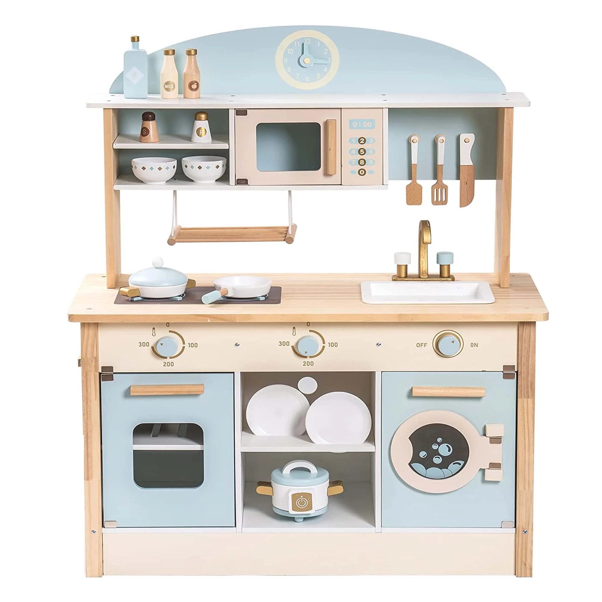 Robud Luxury Kids Play Kitchen Playset, Wooden Pretend Playset with Microwave Oven, Clock,Towel R... | Walmart (US)