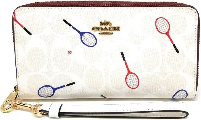 Coach Women's Long Zip Around Wallet In Signature Canvas (Racquet Print - Chalk Multi) | Amazon (US)