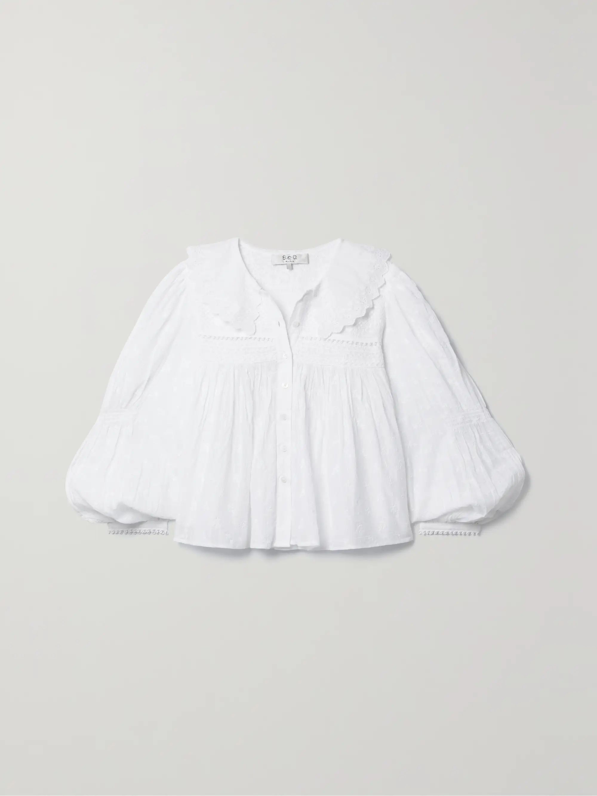 Olga smocked embroidered cotton-voile blouse | NET-A-PORTER (US)