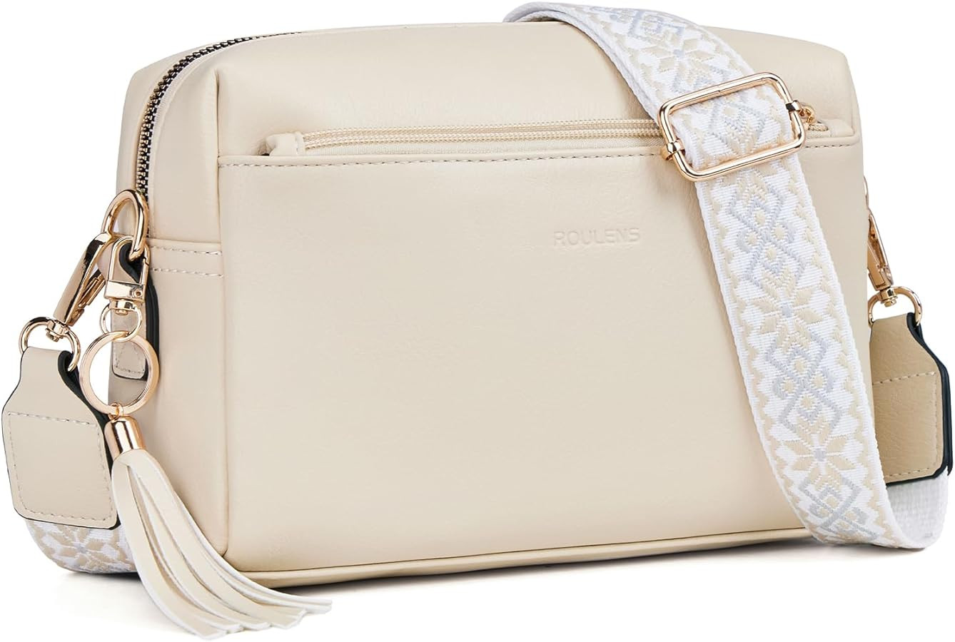Roulens Triple Zip Small Crossbody Bag for women,Wide Strap Cell Phone Purse Shoulder Handbag Wal... | Amazon (US)