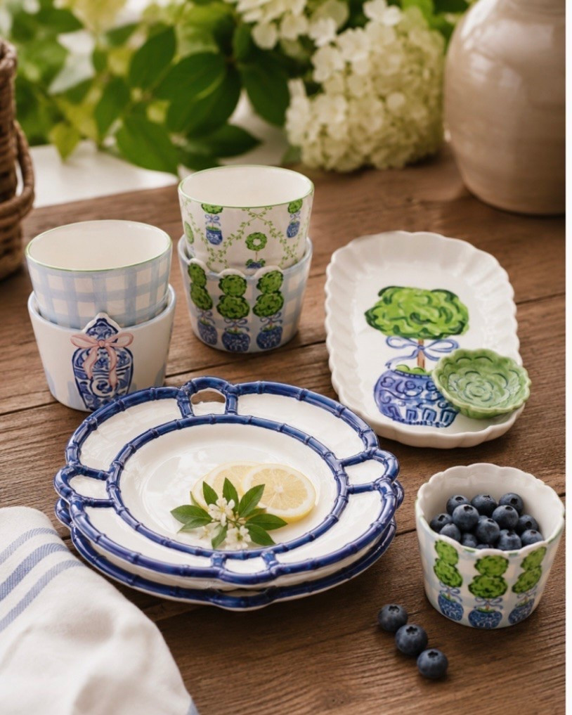 There’s just something about blue and white that never goes out of style. These sweet little topiary pieces instantly make a table feel collected and special, whether you’re serving appetizers, dessert, or just adding a little charm to everyday moments. I linked everything for anyone else who loves those timeless, designer-inspired details without the designer price tag.