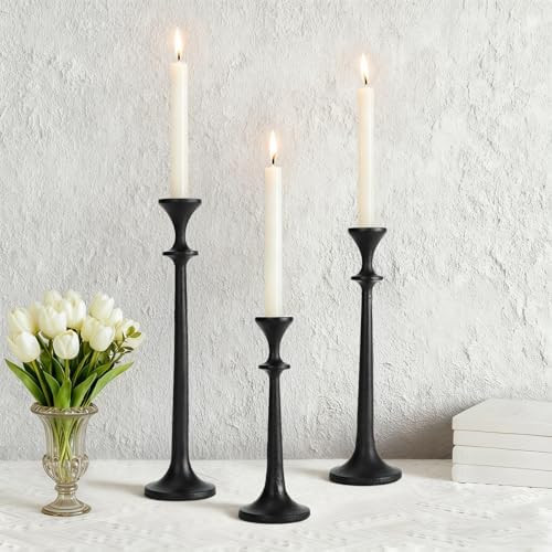 Black Taper Candle Holders Set of 3 Heavy Cast Iron Black Candlestick Holder for Table Centerpiec... | Amazon (US)