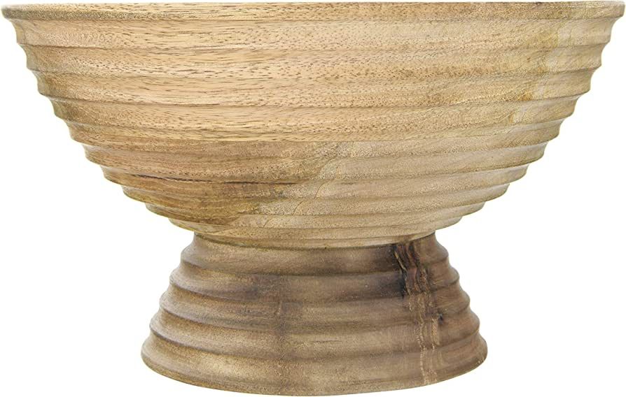 Creative Co-Op DF2440 Ridged Mango Wood Footed Bowl, Brown, 5 quarts | Amazon (US)