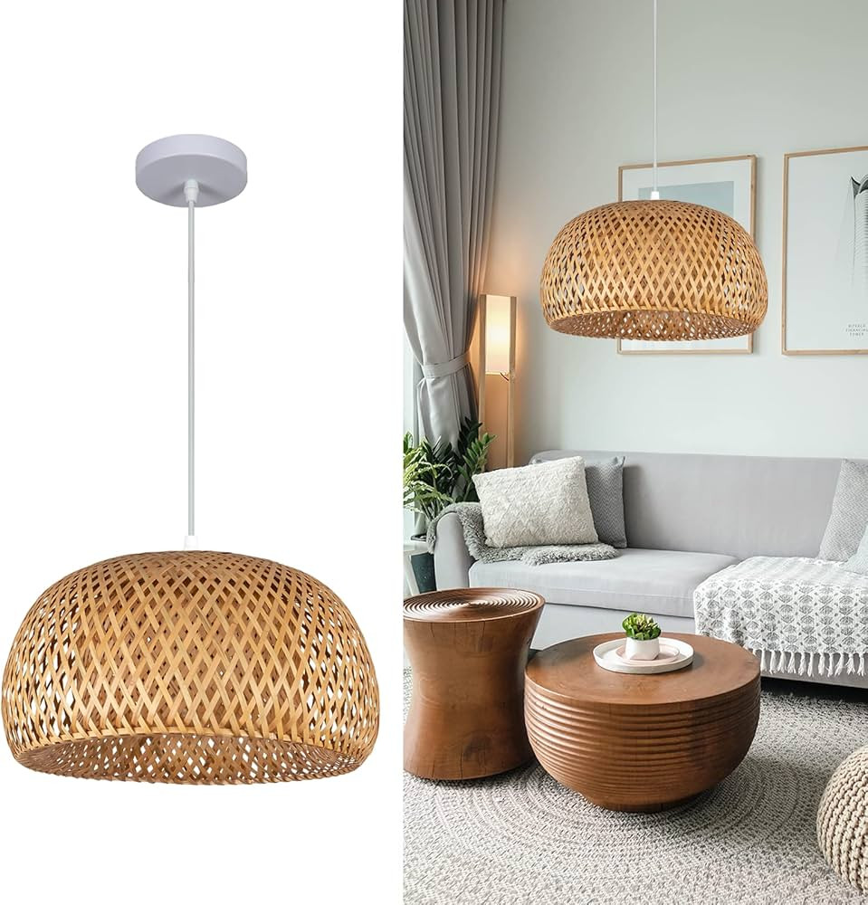 Teru Ji Kaikang Hand Woven Bamboo Pendant Light, 11.81''Rattan 1-Light Weaving Natural Wooden Cei... | Amazon (US)