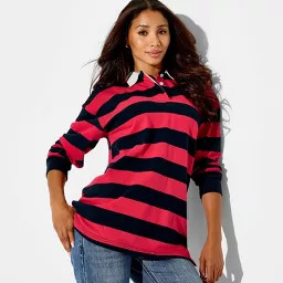 Women's Long Sleeve Oversized Polo Shirt - Wild Fable\u2122 with Olivia Dayton Coral Red Striped ... | Target