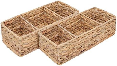 StorageWorks 3-Section Wicker Baskets for Shelves, Hand-Woven Water Hyacinth Storage Baskets, 14.... | Amazon (US)