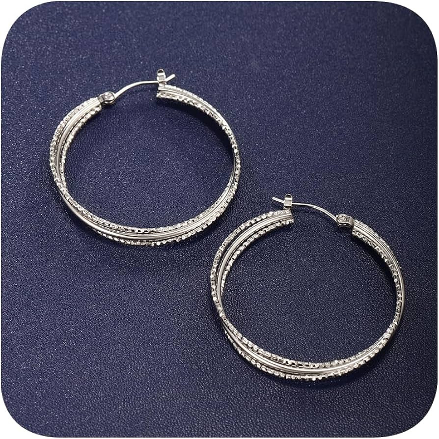 Big 925 Silver Plated Hoop Earrings for Women,Dainty 14k Gold Hypoallergenic Rose Gold Silver Hoo... | Amazon (US)