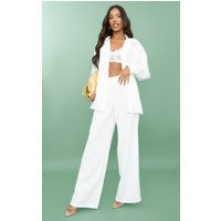 White Woven Oversized Wide Leg Trousers | PrettyLittleThing UK