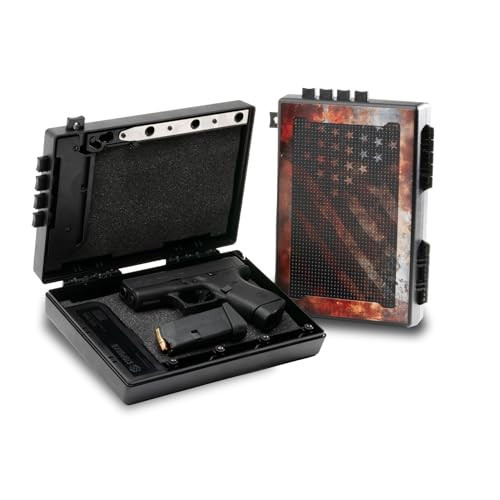 STOPBOX Gun Safe Alternative - Tactical Handgun Storage, Instant Access Portable Gun Case, TSA Compliant Gun Lock Box for Quick Handgun Access | RUSTIC FLAG + BLACK (2 Pack) | Compact Only | Amazon (US)