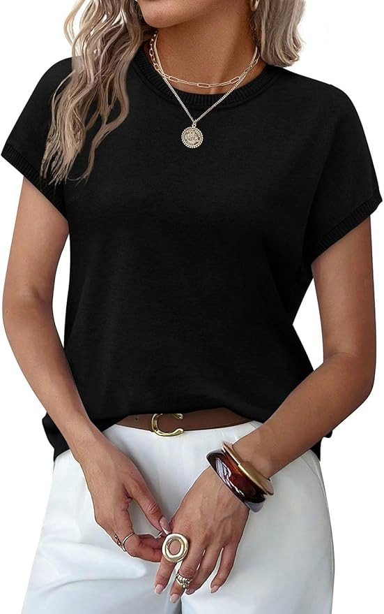 WIHOLL Short Sleeve Sweater for Women Summer Tops Crew Neck Fashion Clothing Tshirts Shirts Trave... | Amazon (US)