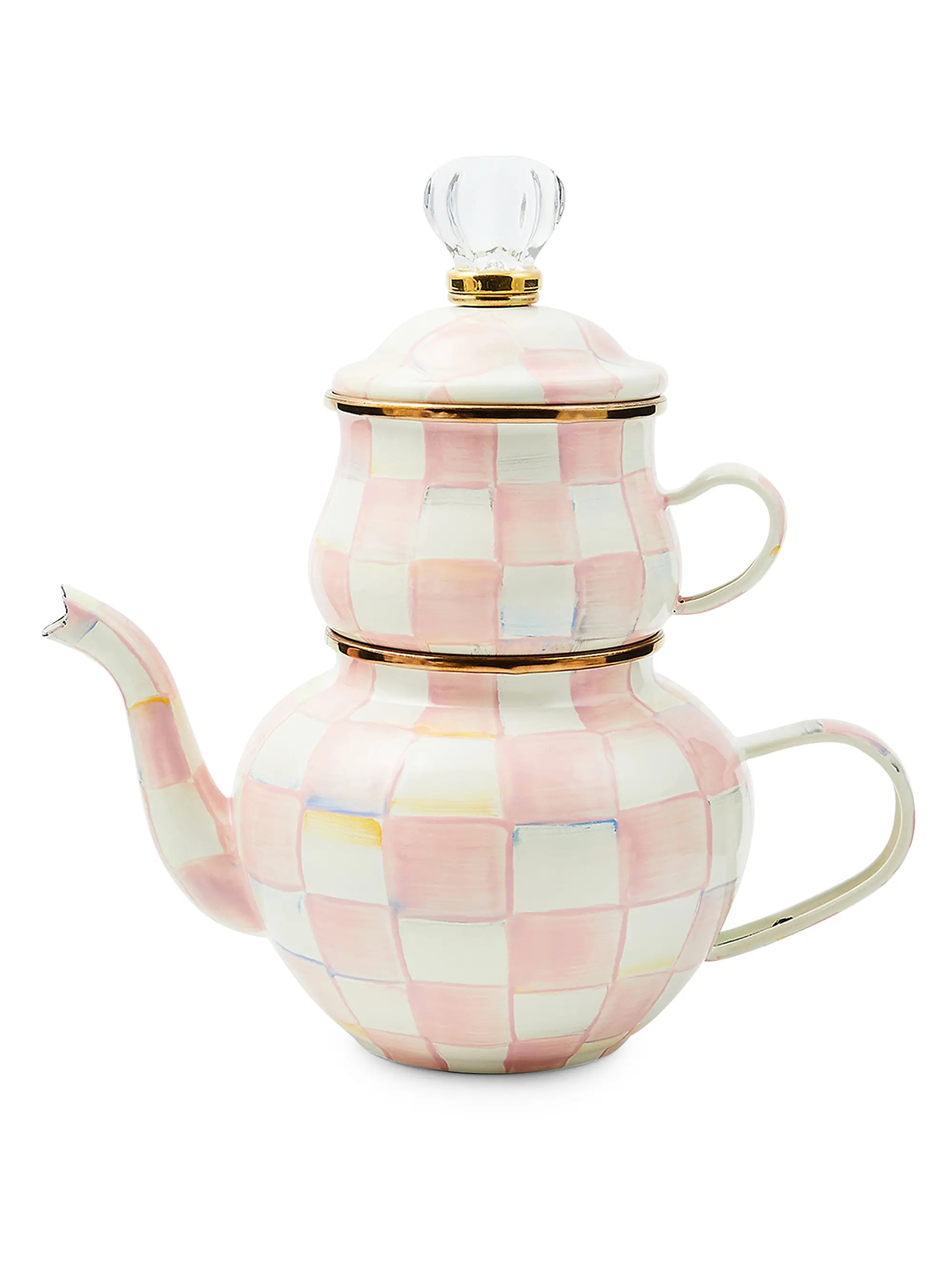 MacKenzie-Childs Rosy Check Enamel High Tea Set | Saks Fifth Avenue | Saks Fifth Avenue
