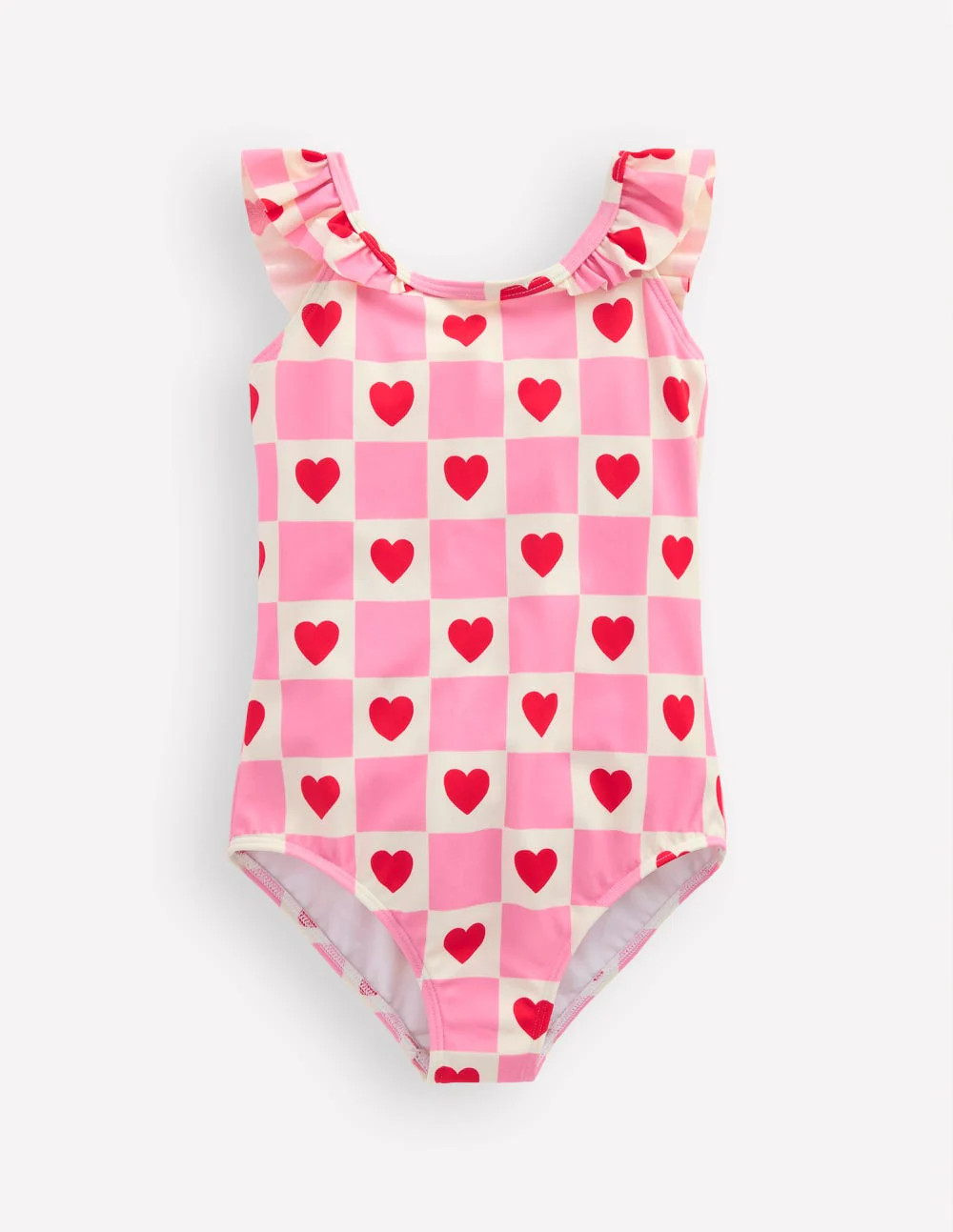 Hallie Frill Strap Swimsuit-Bubblegum Pink Heart Stamp | Boden (US)