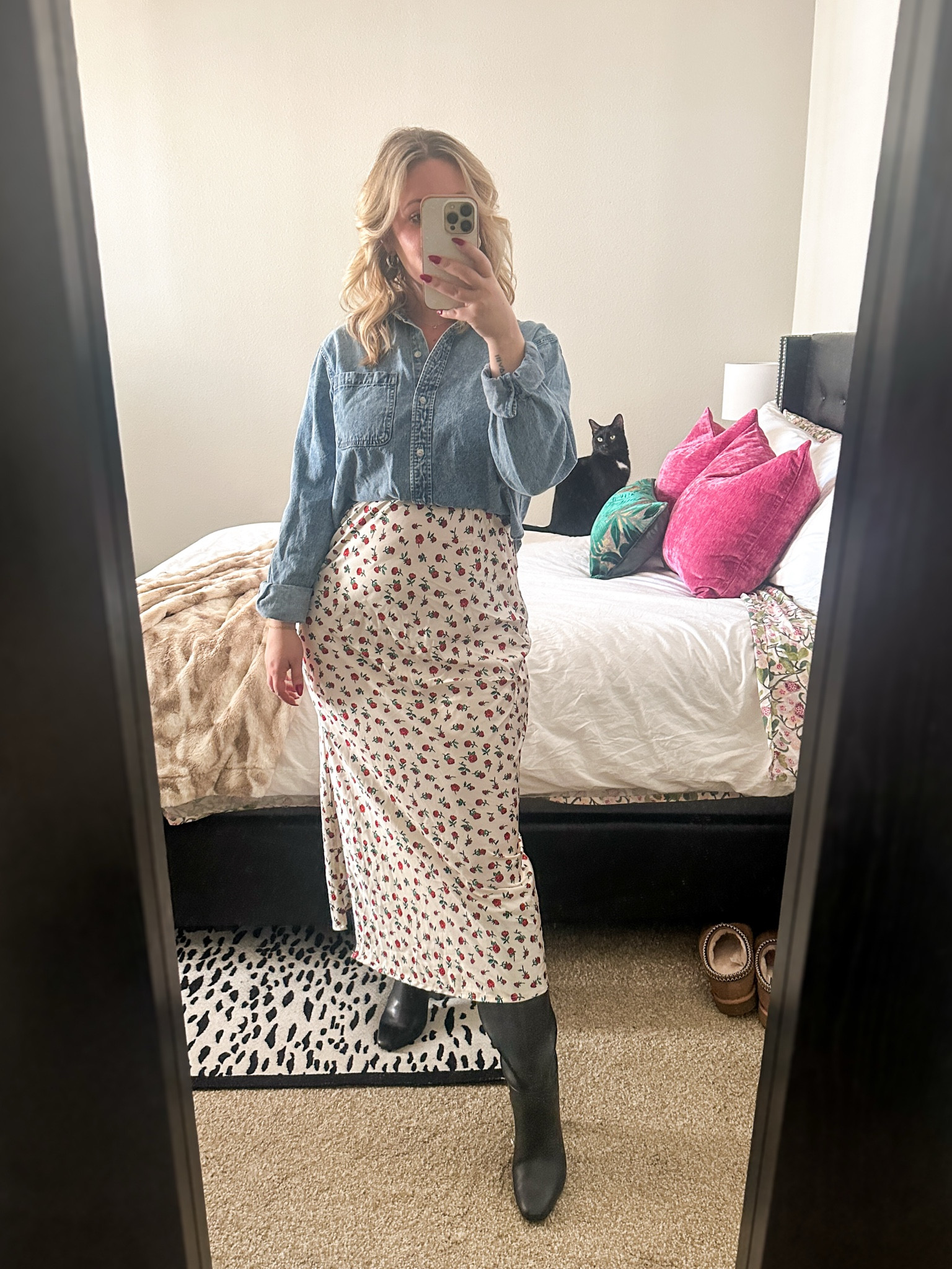 Office outfit of the day — what I wear to work in February for some feminine Valentine’s Day work outfit energy! ❤️💖  slip dress with black boots and a tucked chambray top 

#LTKStyleTip #LTKWorkwear #LTKMidsize