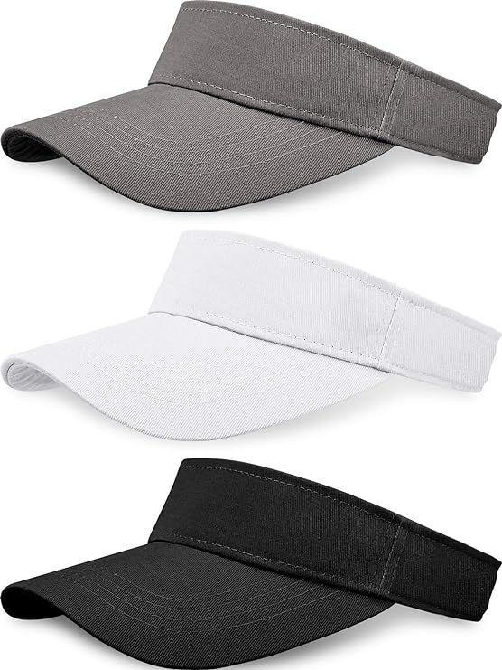 3 Pieces Sun Sports Visor Hats One Size Adjustable Cap for Women and Men (Black, White, Grey) | Amazon (US)