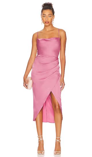 Adonia Wrap Midi Dress in Pink | Revolve Clothing (Global)