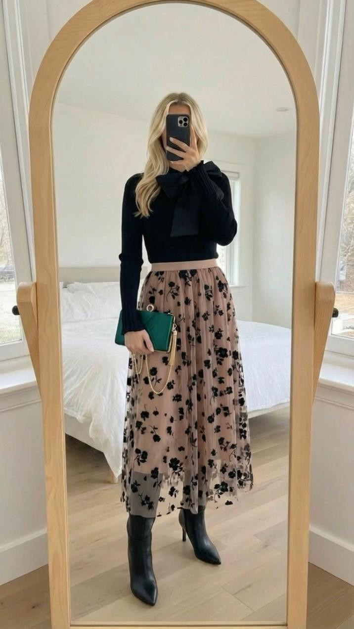 How cute is this look? You can either add a gorgeous cashmere turtleneck sweater. You can wear a bodysuit with this. Also you could wear just a really cute black top with a bow. It’s a great dress up. Look for the holidays because it’s not over the top colorful it’s a very muted, but you can still add a pop of color with a really cute bag like the green one here or you can trade it out for red, but you still have like a very classic dressed up look but not over the top holiday.

#LTKHoliday #LTKmorningroutine #LTKgrwm