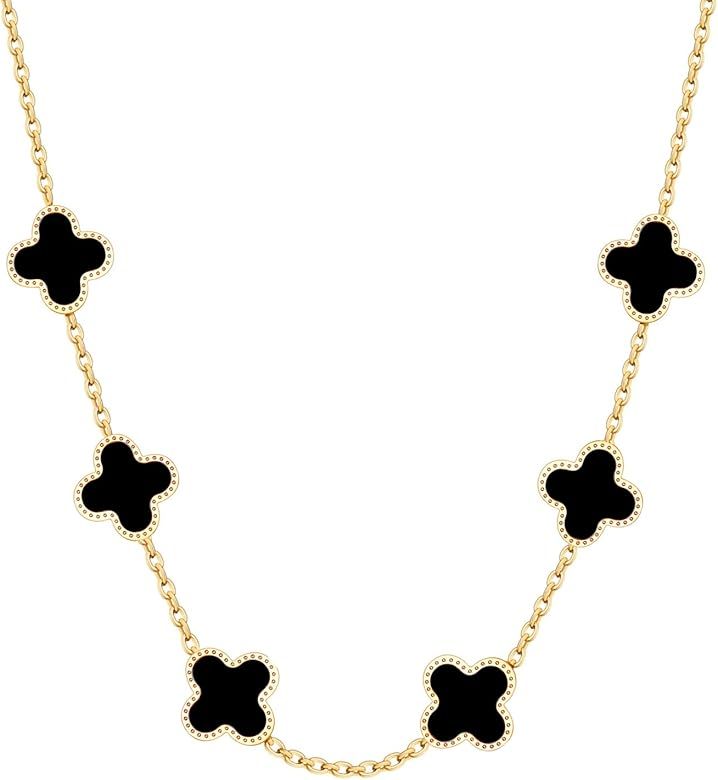 SHINYY Dainty Four Leaf Clover Choker Necklace for Women 18K Gold Plated Stainless Steel Black Lu... | Amazon (US)