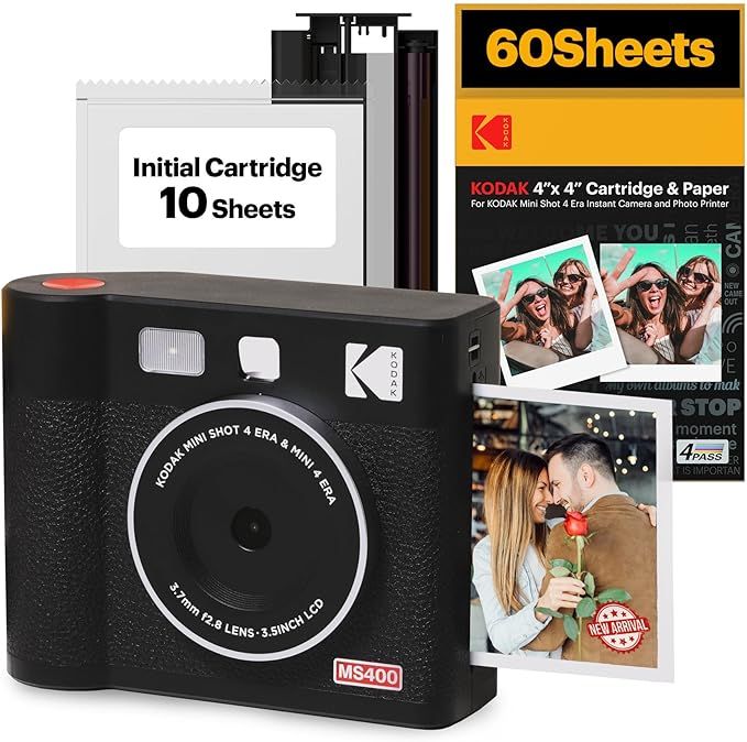 KODAK Mini Shot 4 ERA 4PASS 2-in-1 Instant Camera and Photo Printer (4x4) (Black, Camera + 70 She... | Amazon (US)