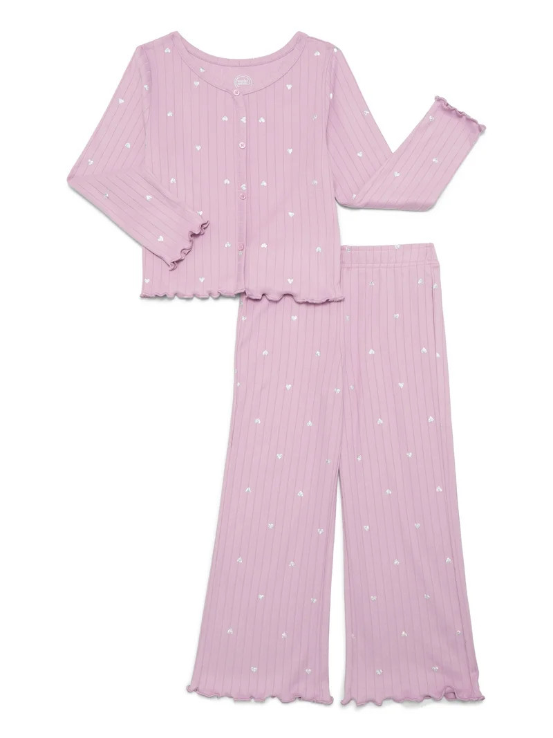 Wonder Nation Girls Ribbed Top and Pants Pajama Set, 2-Piece, Sizes 4-18 | Walmart (US)