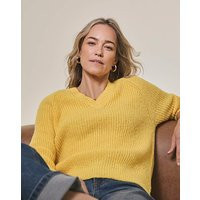 V NECK OPEN STITCH JUMPER Yellow - Size: 28/30 | JD Williams (UK)