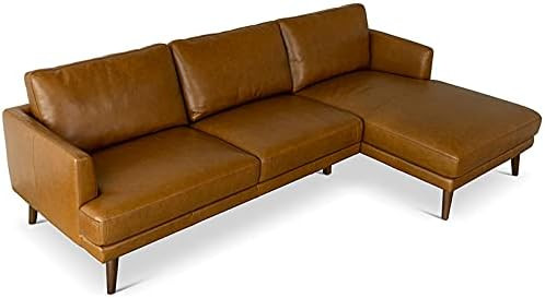 ASHCROFT Isabel Mid-Century Pillow Back Genuine Leather Right-Facing Sectional in Tan | Amazon (US)