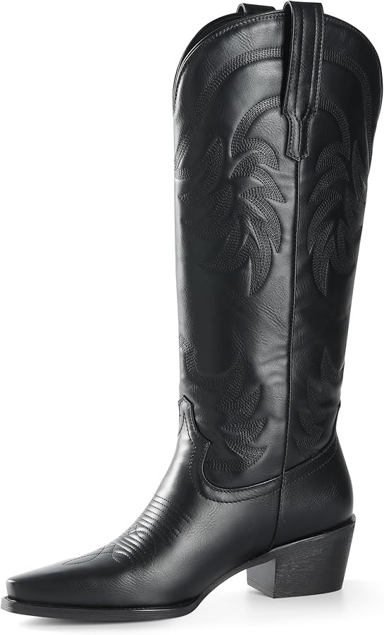 iiimmu Cowgirl Boots Women Knee High Boots Pointed Toe and Block Heel Cowboy Suede and Faux Leath... | Amazon (US)