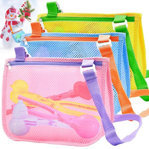 UMUACCAN Beach Toy Mesh Beach Bag, 3Pcs Seashell Collecting Bags with Adjustable Shoulder Straps, Sand Snow Toys for Kids Shell Bags for Picking Up Shells | Amazon (US)