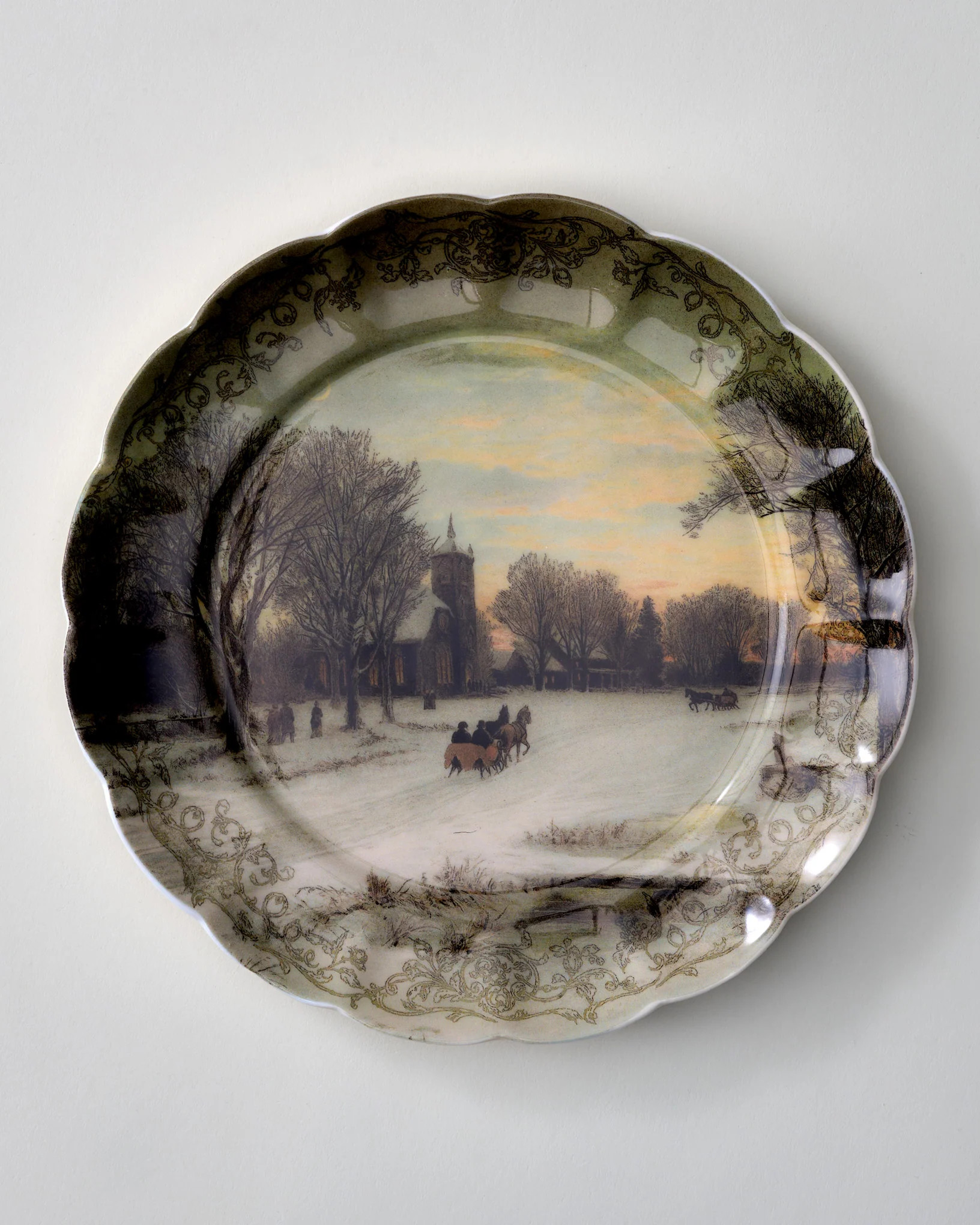 Classic Christmas Scene Horse and Carriage Dessert Plate | Magnolia