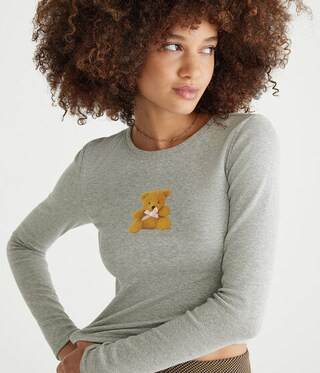 Long Sleeve Seriously Soft Teddy Bear Graphic Baby Tee | Aeropostale
