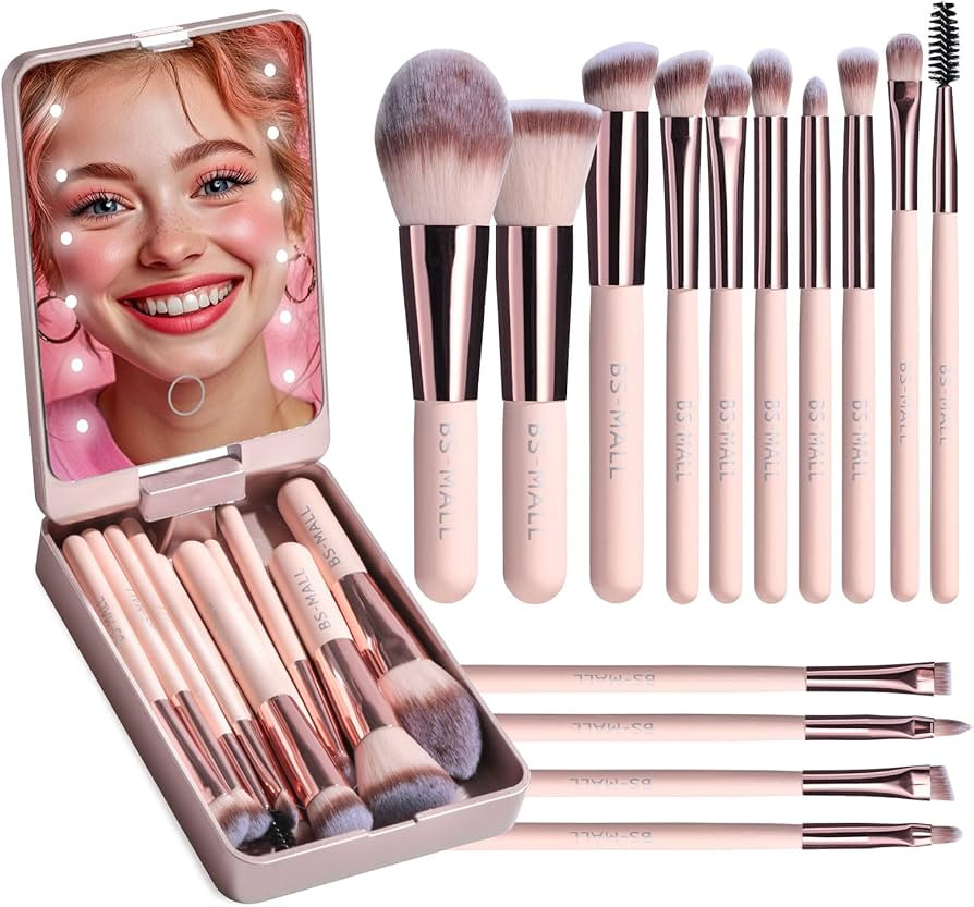 BS-MALL Travel Makeup Brush Set Foundation Powder Concealers Eye Shadows Makeup Set with LED ligh... | Amazon (US)