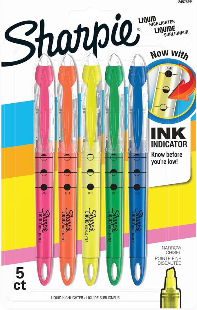 Sharpie Liquid Highlighters, Chisel Tip, Assorted Colors, Color Highlighters Ideal for Back to Sc... | Amazon (US)