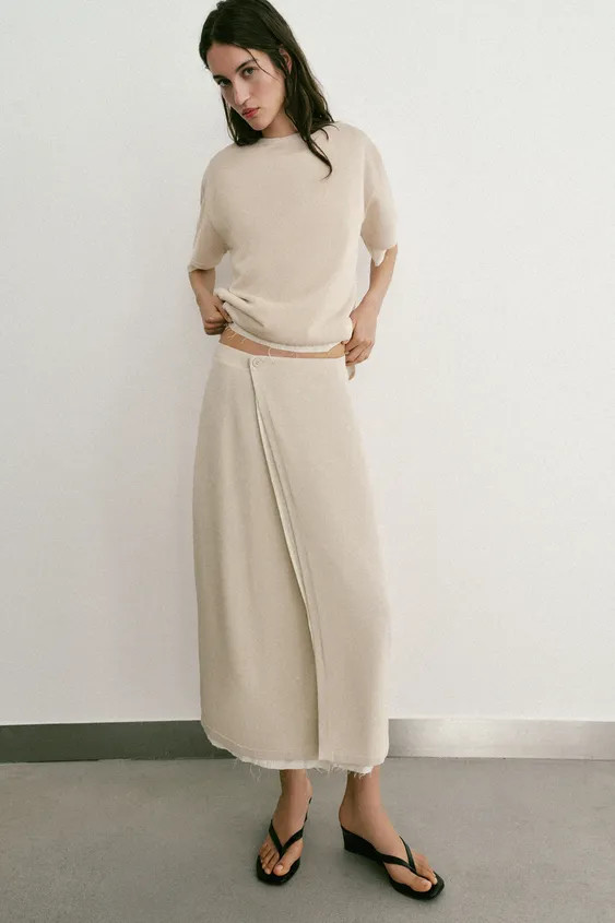 CONTRAST KNIT PAREO SKIRT | Zara UK