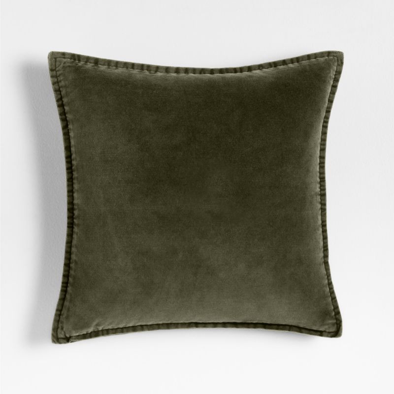 Relaxed Washed Organic Cotton Velvet 20"x20" Burnt Green Throw Pillow Cover + Reviews | Crate & B... | Crate & Barrel