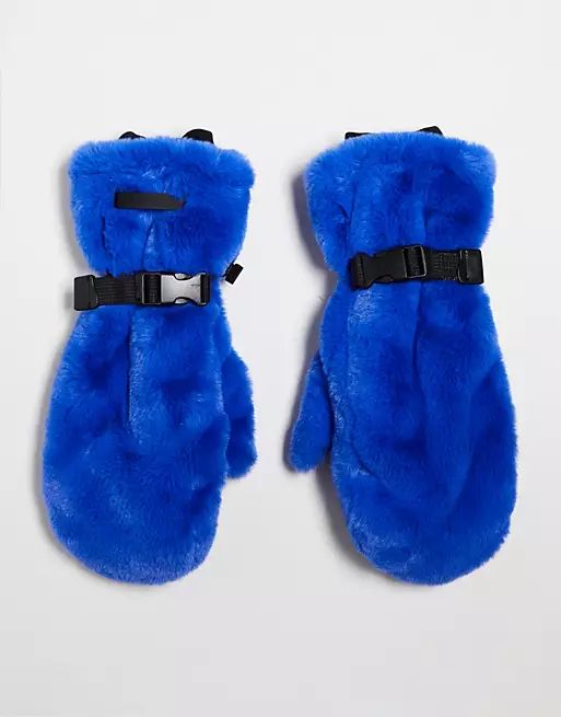 ASOS 4505 ski faux fur mittens in blue | ASOS (Global)