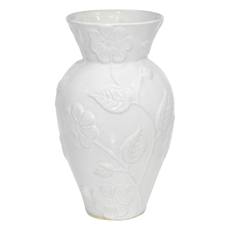 White Floral Print Ceramic Vase, 13.4" | At Home