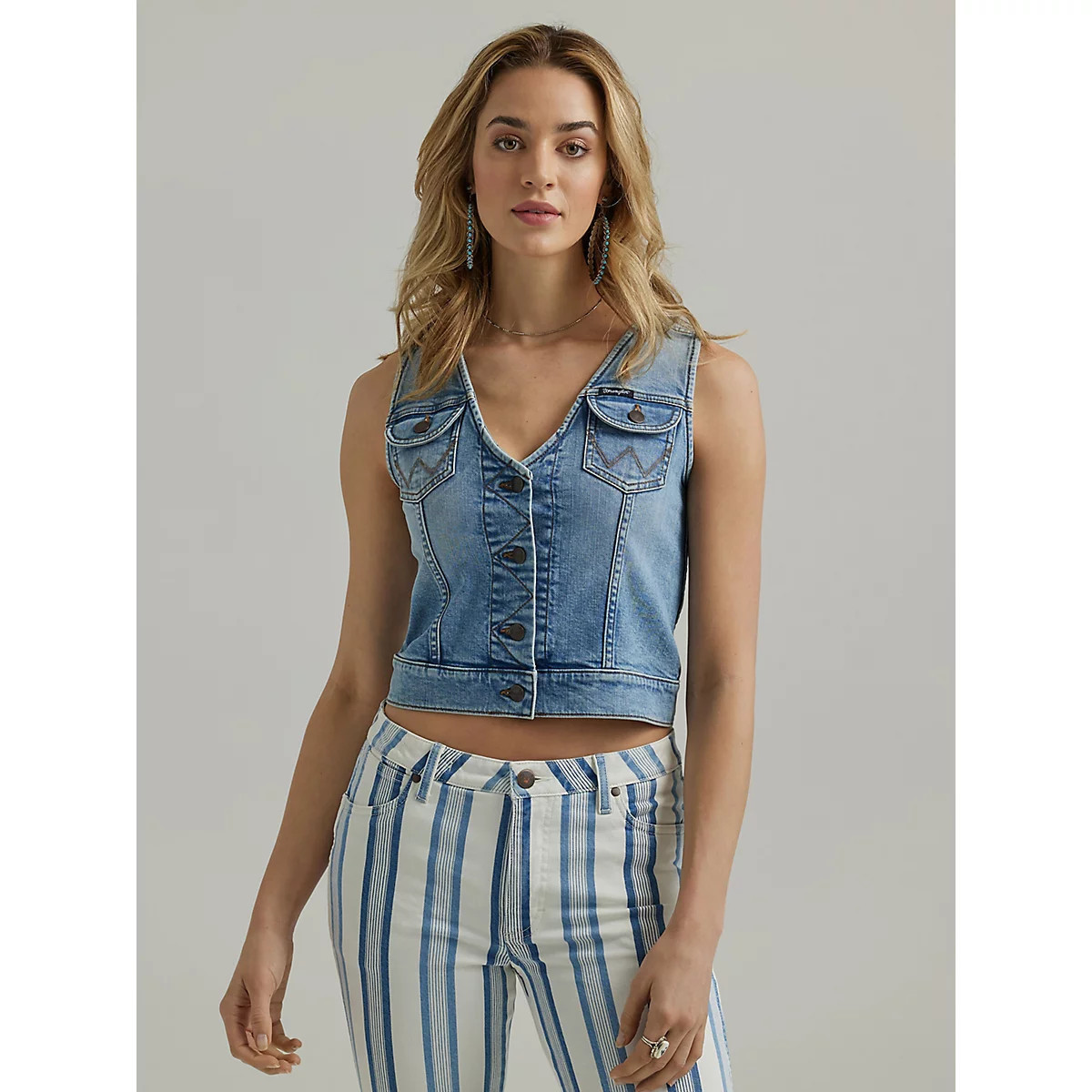 Women's Wrangler Western Denim Vest Shirt in Blue | Wrangler