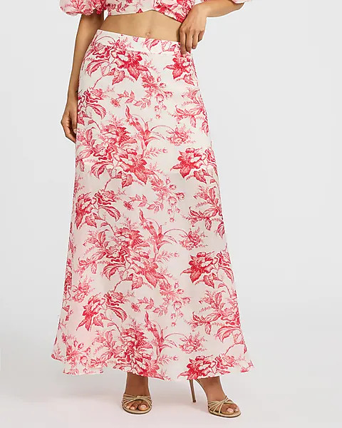 Textured Floral High Waisted Side Slit Maxi Skirt | Express