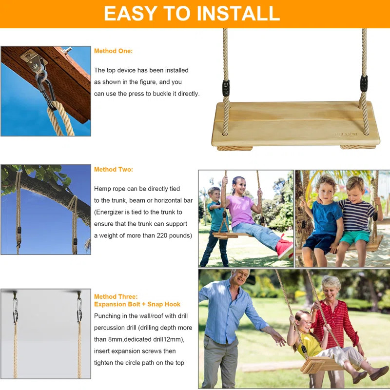 Wood Yellow Standing Swing with Chains and Hooks Swing Set | Wayfair North America