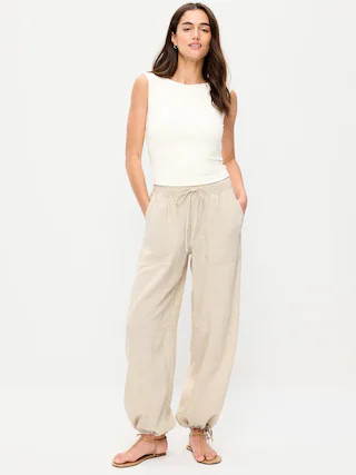 Mid-Rise Linen-Blend Utility Pants | Old Navy (US)