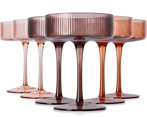 Cyrelwing Brown Coupe Glasses Set of 6 |9 oz earth tones Brown martini Glasses |Melanin Cocktail Glasses Set,Champagne Coupe Glasses for Margarita, Bar,Dessert Glass | Amazon (US)