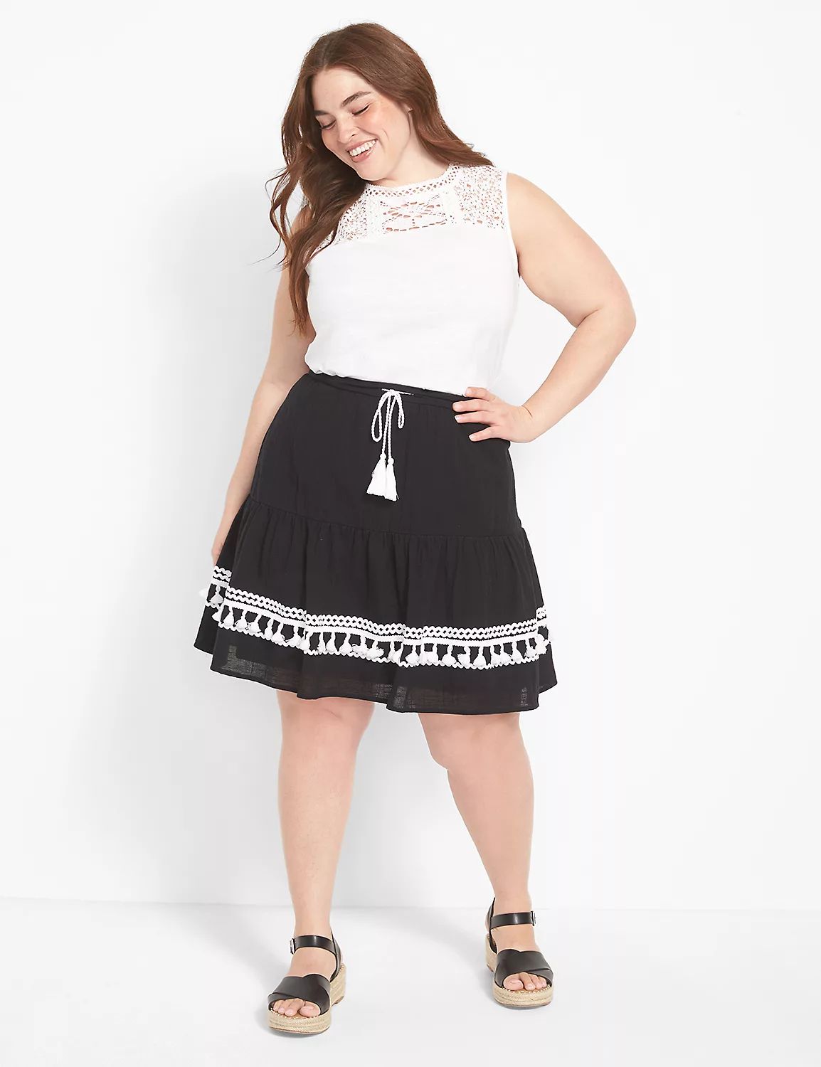Tiered Short Skirt With Embroidery | LaneBryant | Lane Bryant (US)